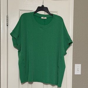 Green Knit Short Sleeve Top